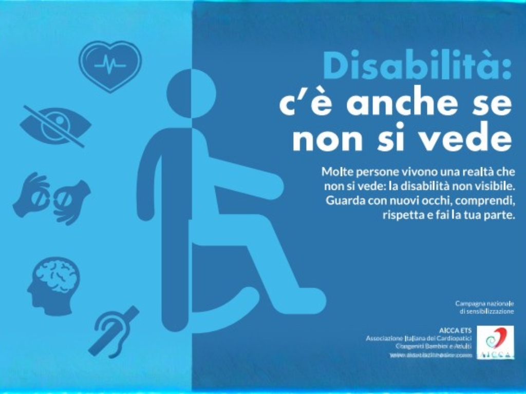 Grafica AICCA della campagna Disabilità: c’è anche se non si vede